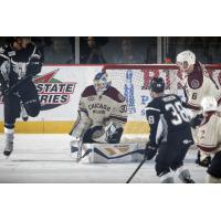 Chicago Wolves Goaltender Jordan Binnington Stuffs the San Antonio Rampage