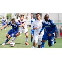 Daryl Fordyce and Sainey Nyassi of FC Edmonton