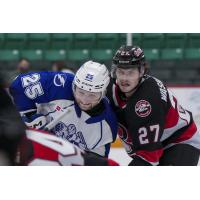 Belleville Senators centre Keean Washkurak (right) vs. the Syracuse Crunch