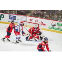 Kitchener Rangers left wing Chris Grisolia in front of the Windsor Spitfires net