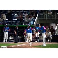 Pensacola Blue Wahoos outfielder Shane Sasaki heads home