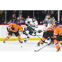 Reading Royals' Yvan Mongo and Worcester Railers' Griffin Luce in action