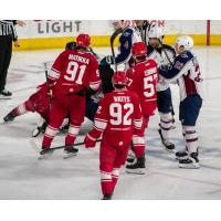 Allen Americans' Miko Matikka, Brayden Watts, and Trevor LeDonne on game night