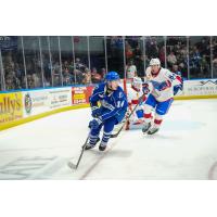 Syracuse Crunch's Tristan Allard and Laval Rocket's William Trudeau in action