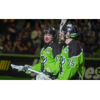 Saskatchewan Rush forwards Robert Church (left) and Ryan Keenan